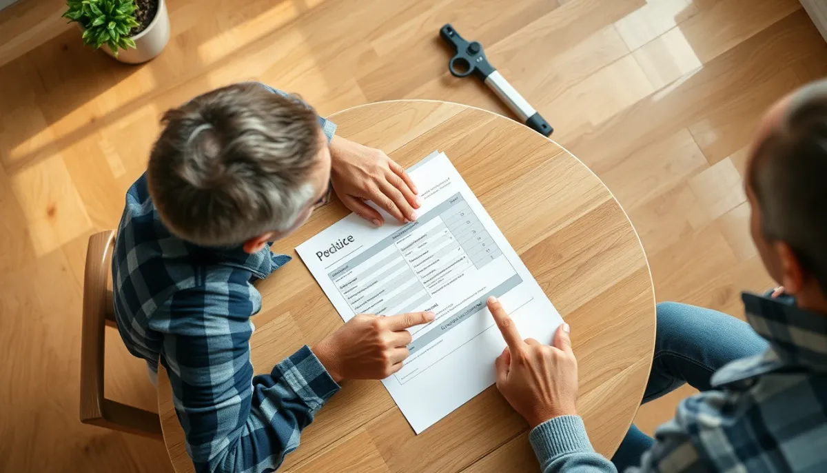 Particuliers et artisan examinant un devis de fenêtre PVC