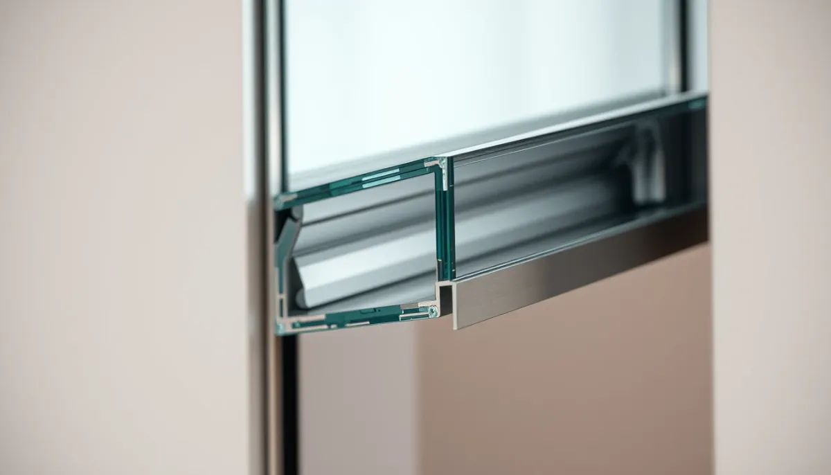 Détail technique d'une baie vitrée à galandage avec vantail coulissant dans la cloison