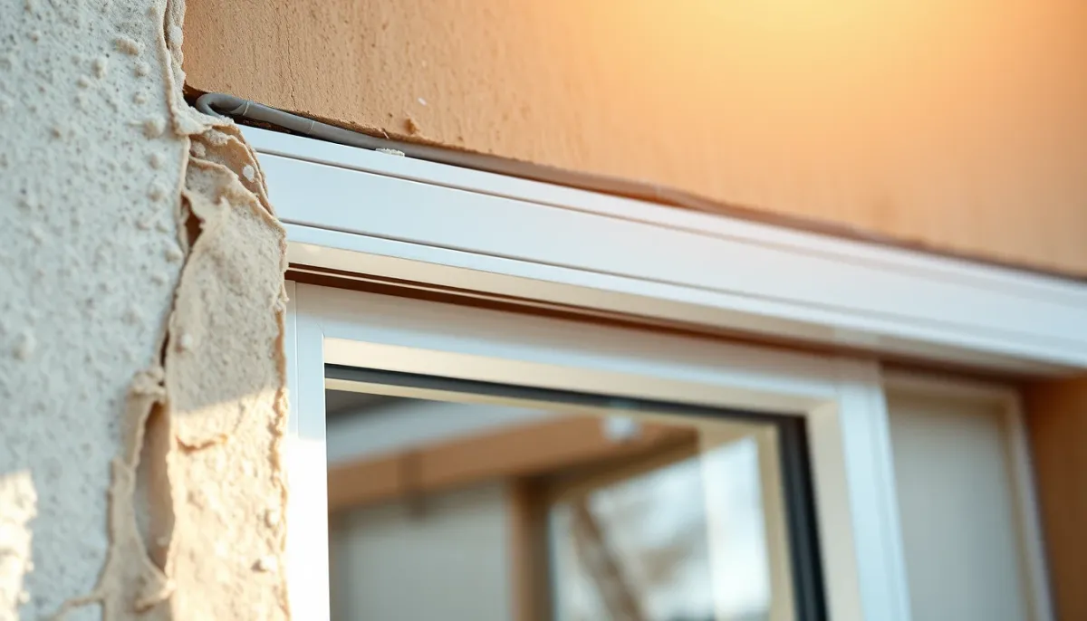 Gros plan sur la pose d'une fenêtre double vitrage blanche avec matériaux d'isolation, dans le cadre d'une rénovation énergétique
