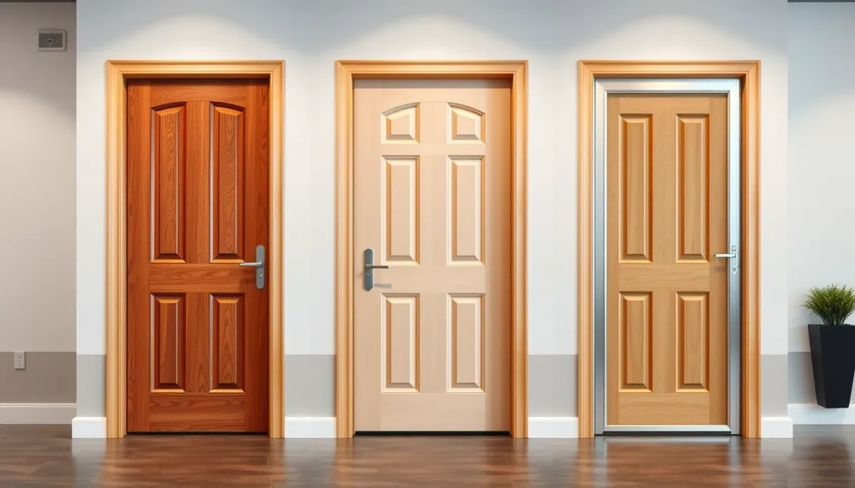 Comparatif visuel entre une porte bois, une porte PVC et une porte aluminium