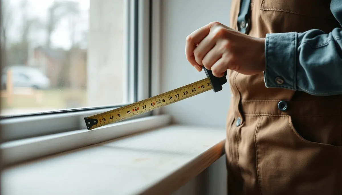 Artisan mesurant une fenêtre pour vérifier les critères d'éligibilité à la TVA réduite