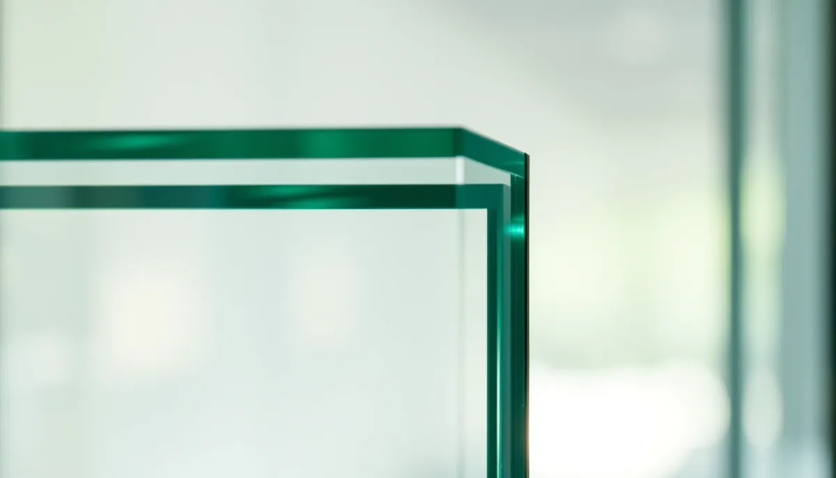 Gros plan sur un vitrage feuilleté de sécurité montrant les couches de verre et films PVB