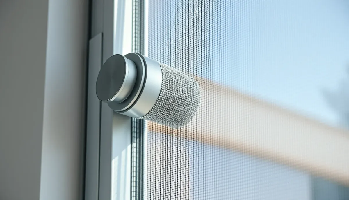 Détail du coffre latéral d'une moustiquaire enroulable verticale pour baie coulissante