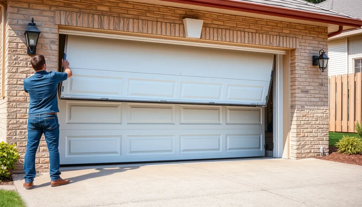 Ouverture manuelle d'une porte de garage basculante avec recul nécessaire