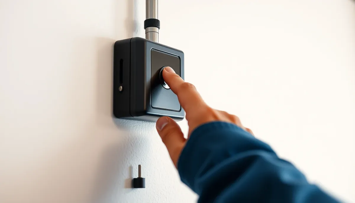 Télécommande de porte de garage Hörmann actionnée par une main, illustrant le confort d'usage