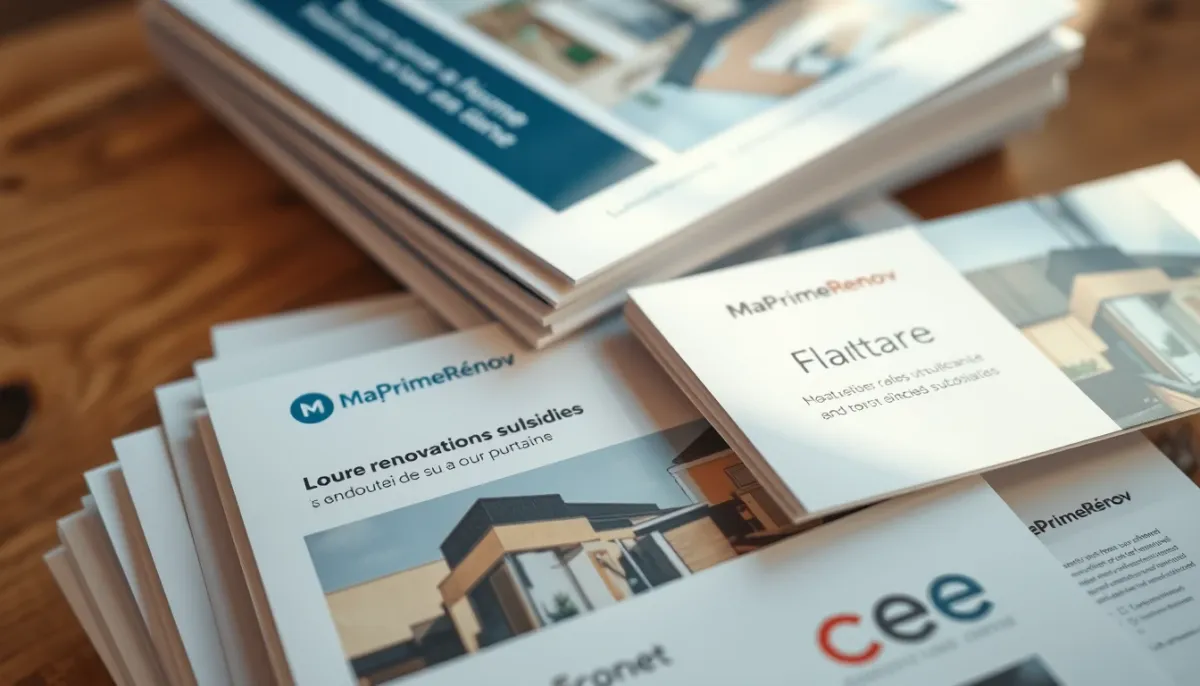 Documents officiels et brochures sur les aides à la rénovation énergétique, dont MaPrimeRénov' et les CEE, pour une porte d'entrée isolante