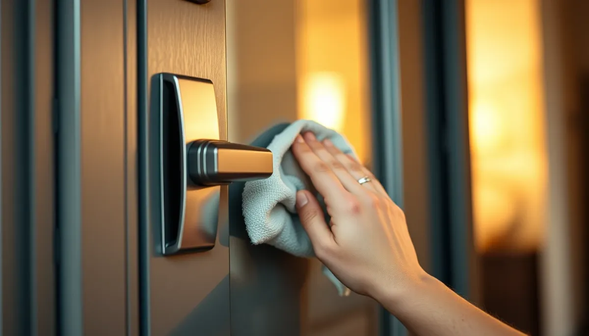 Entretien facile d'une porte d'entrée aluminium K-Line avec un chiffon doux