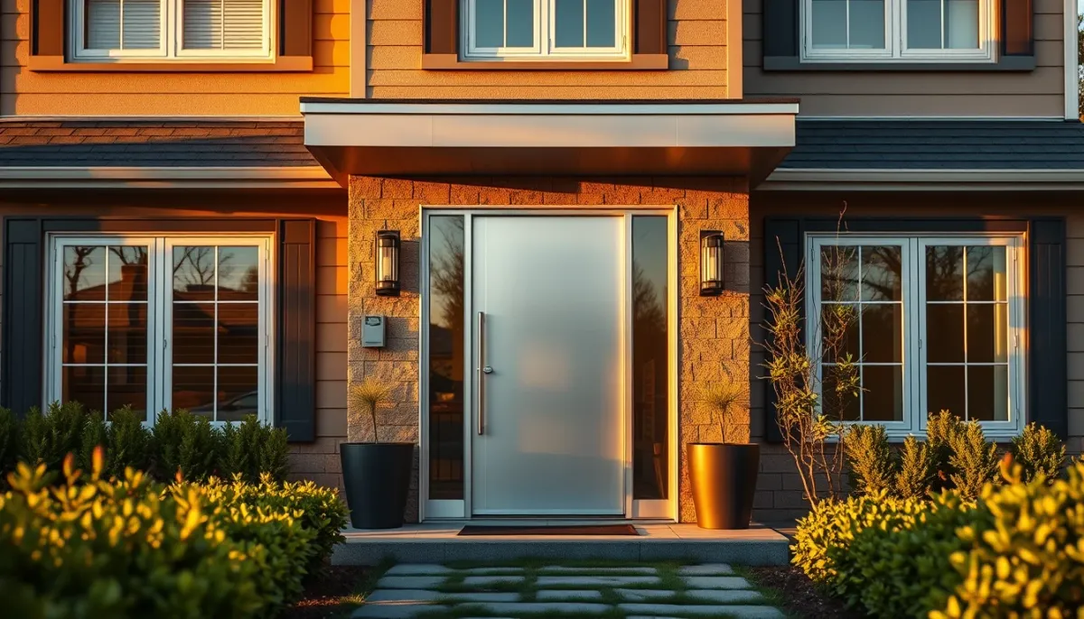 Façade de maison contemporaine équipée d'une porte d'entrée K-Line