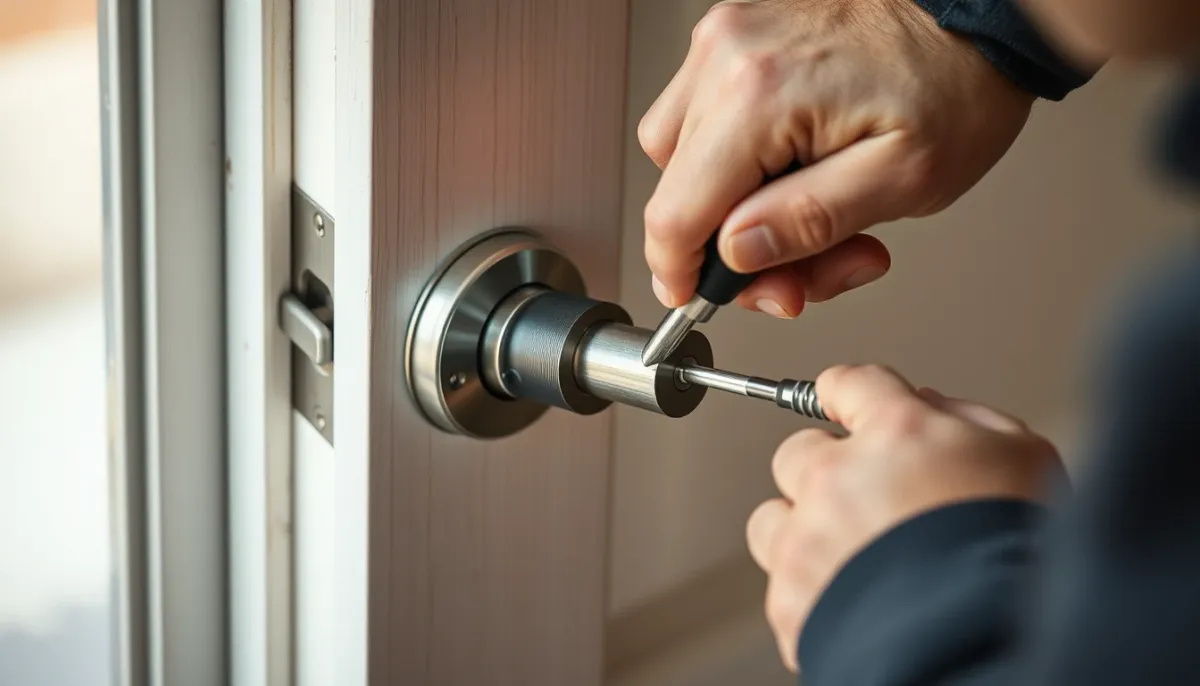 Pose d'un cylindre A2P sur une porte d'entrée par un serrurier