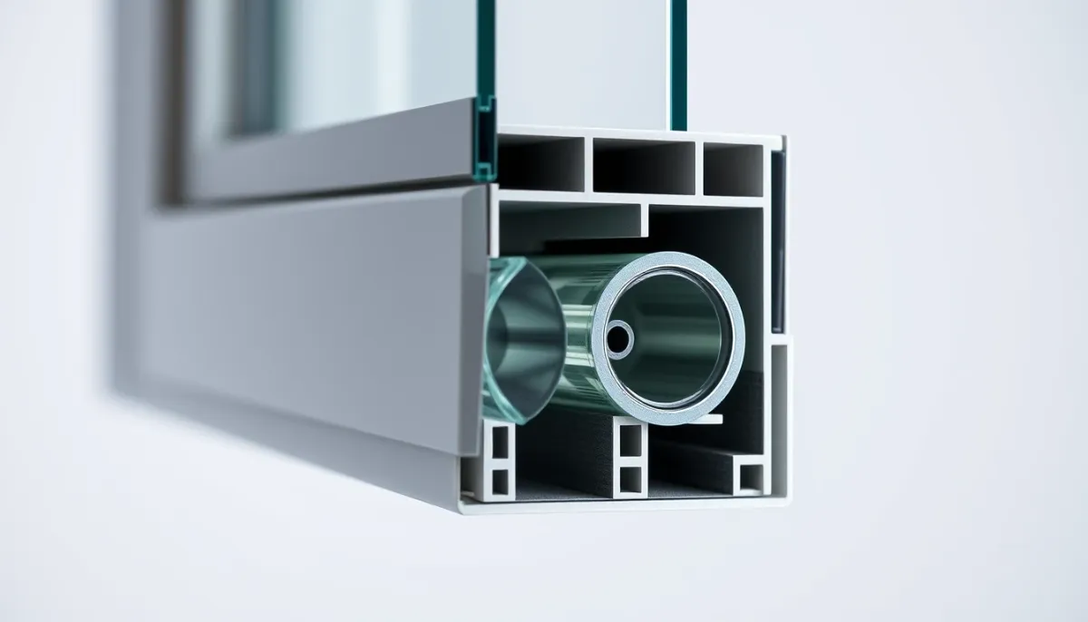 Coupe technique d'une fenêtre PVC triple vitrage montrant les trois vitres et les lames d'argon