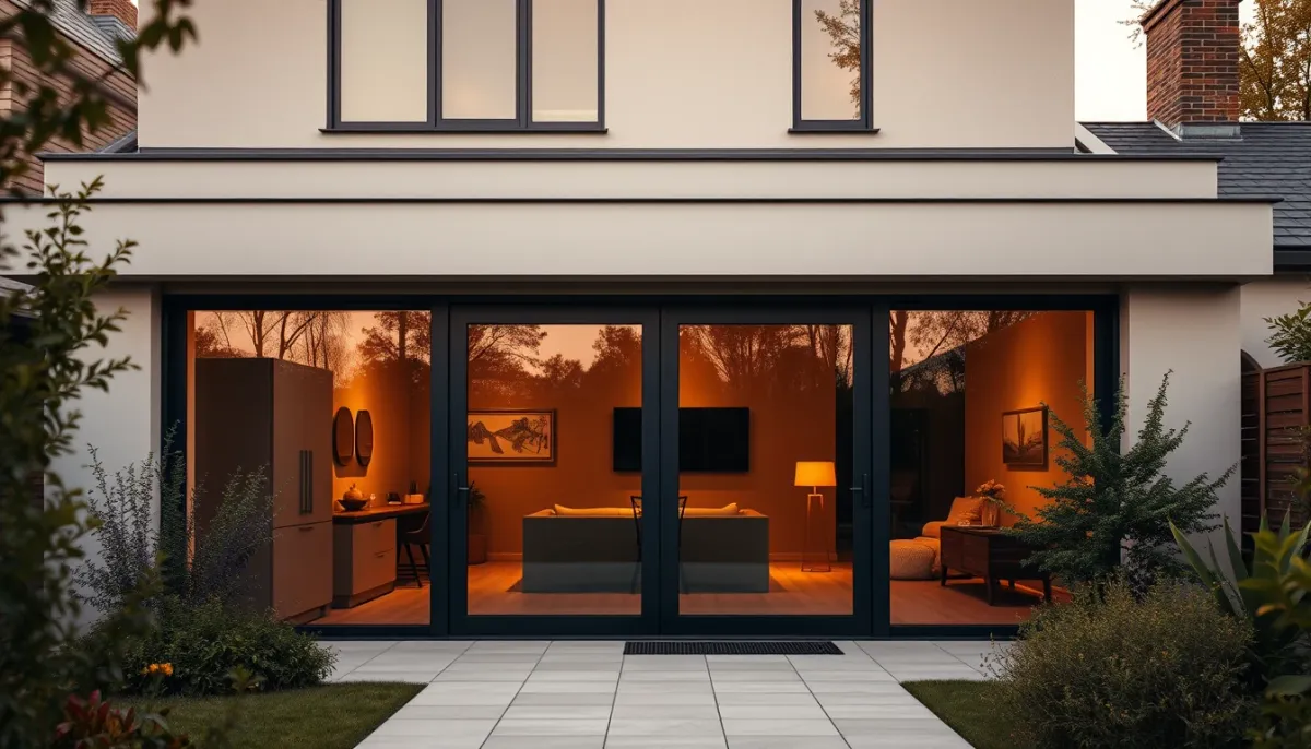Baie vitrée K-Line installée sur une maison contemporaine en Seine-et-Marne