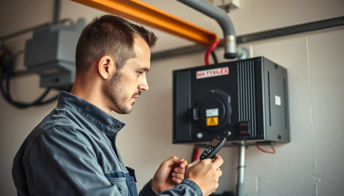 Technicien programmant une télécommande sur une motorisation de porte de garage