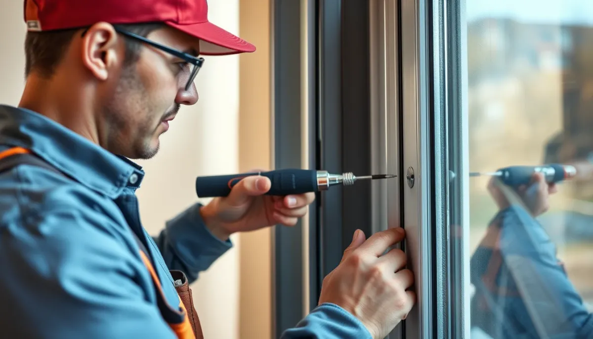 Installateur professionnel inspectant les joints d'une fenêtre PVC