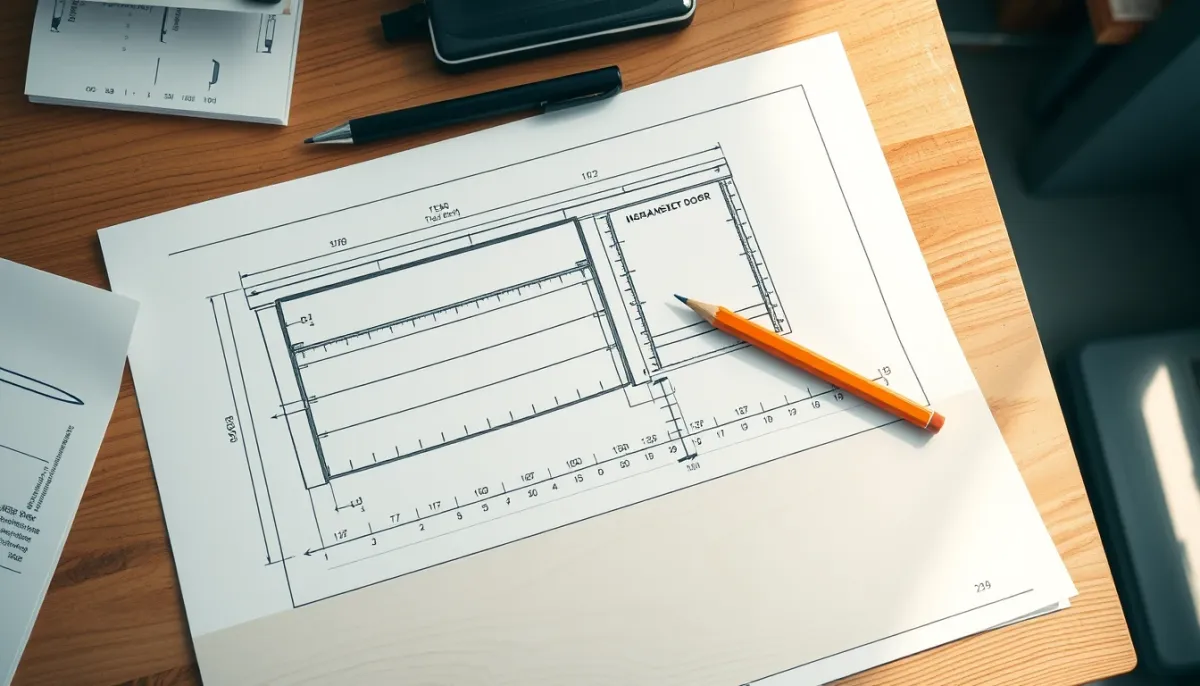 Plan technique d'une porte de garage avec dimensions standard