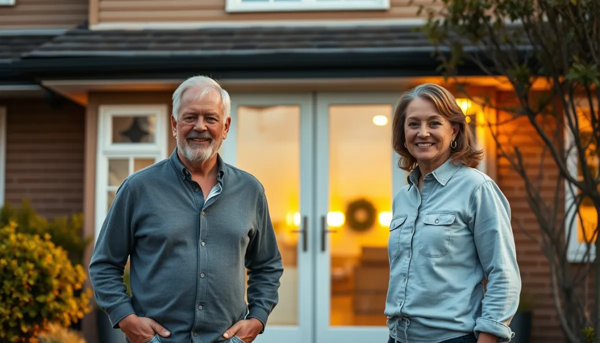 Couple devant sa maison avec une nouvelle porte-fenêtre PVC