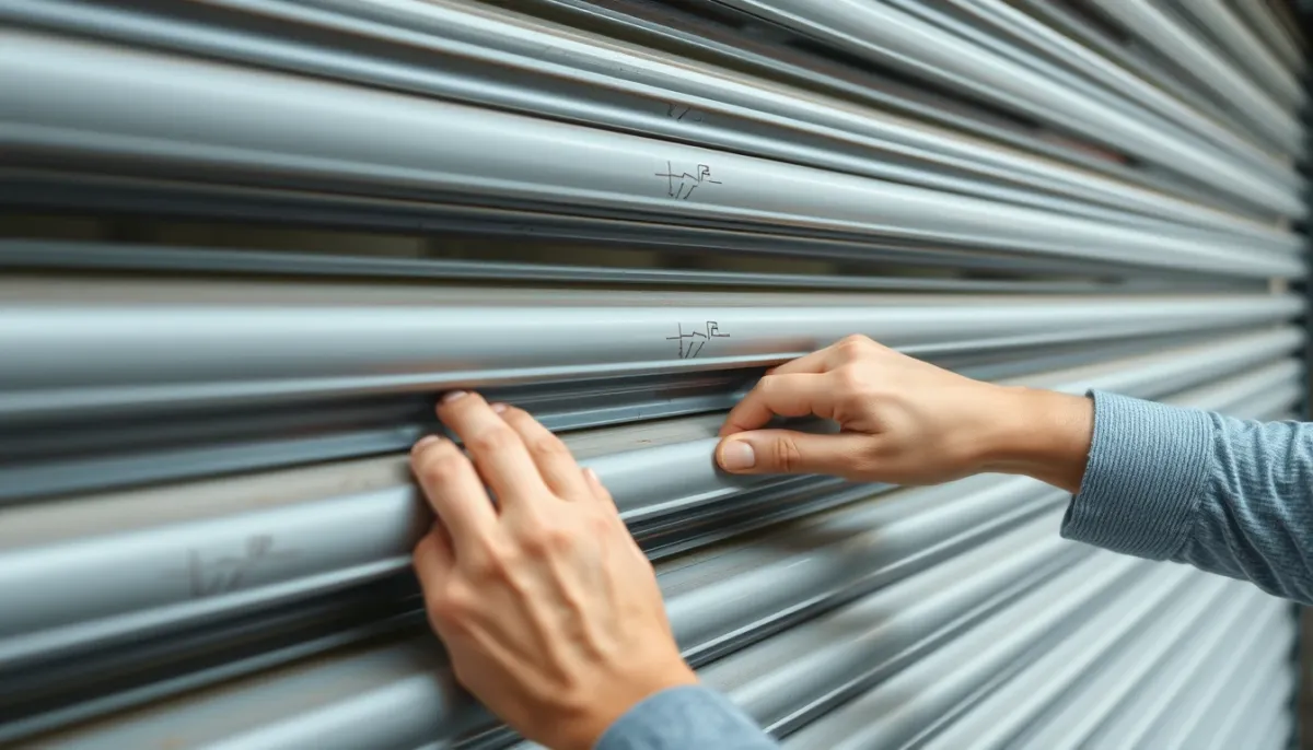 Inspection manuelle des lames d'un volet roulant pour vérifier les attaches et les fissures